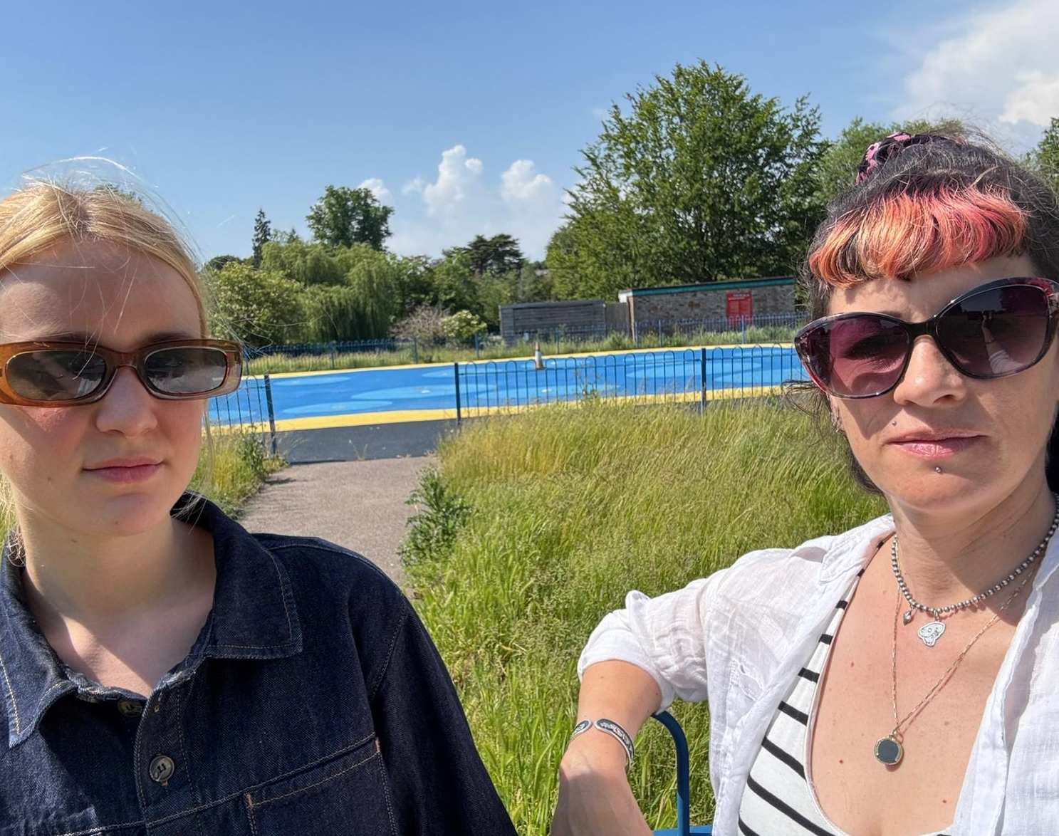 Livvy and Sally at the site of St Albans Splash Park.